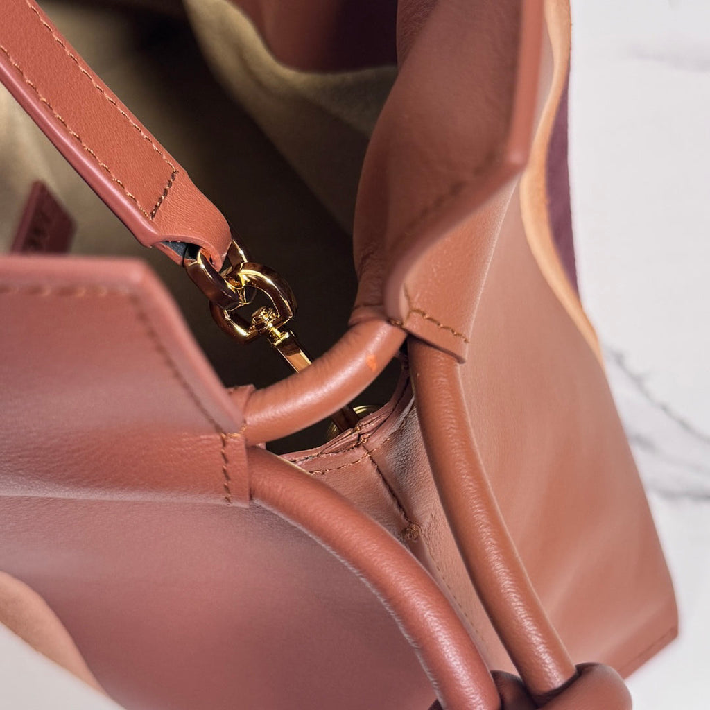 Striped Suede & Leather Shoulder Bag with Knot Strap (1114212040)