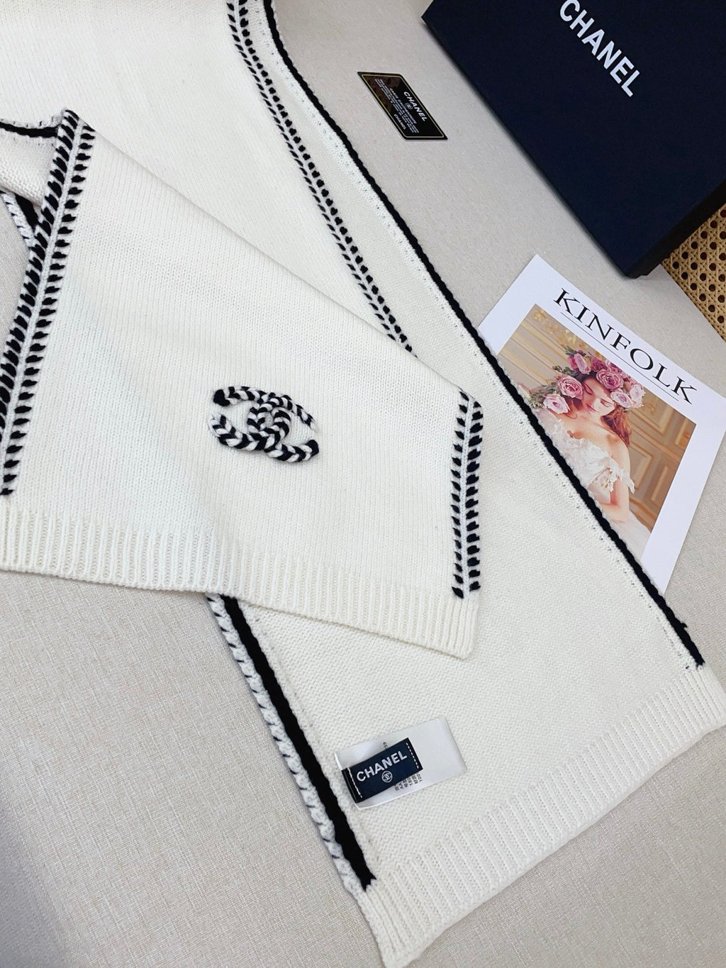 White Knit Wool & Cashmere Scarf