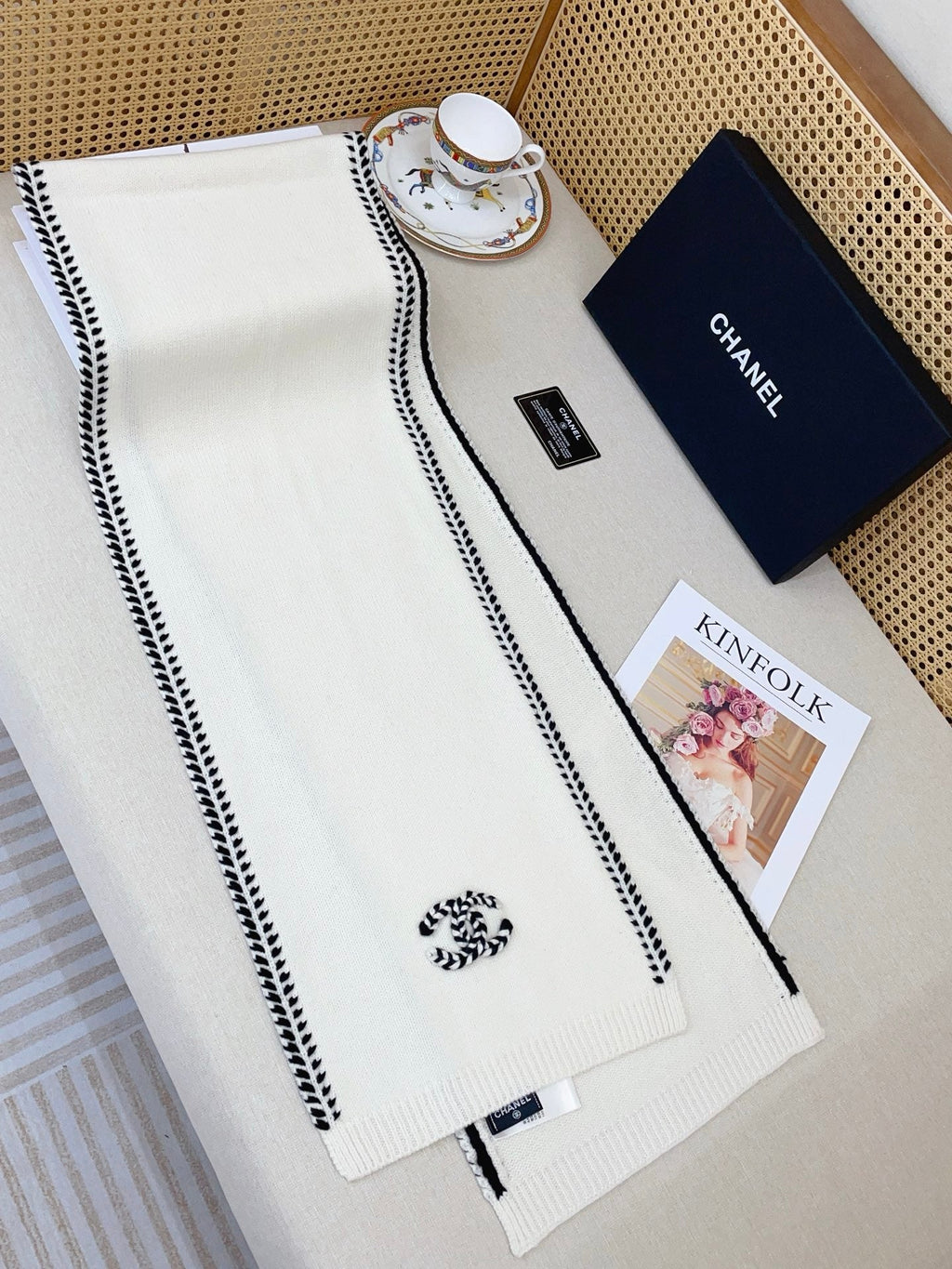 White Knit Wool & Cashmere Scarf